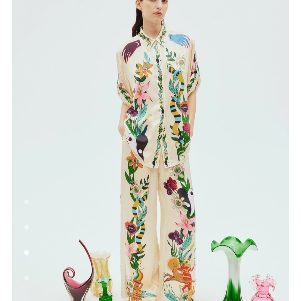 ALÉMAIS Meagan Printed Silk Top and Pants set